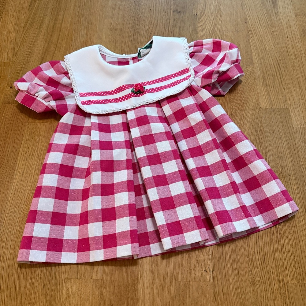 Vintage Wonderland Fashions 2T Pink White Check Pleated Dress USA Made